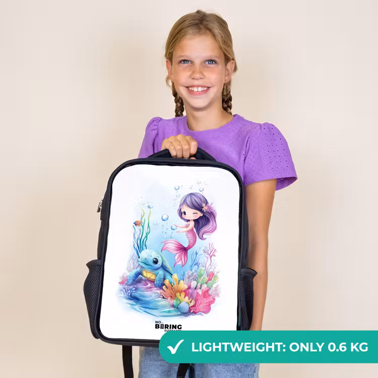 Kids backpack - Black - Mermaid with blue turtle among coral — 9