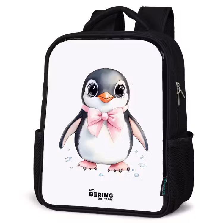 Kids backpack - Black - Penguin with pink bow and ice drops — 6