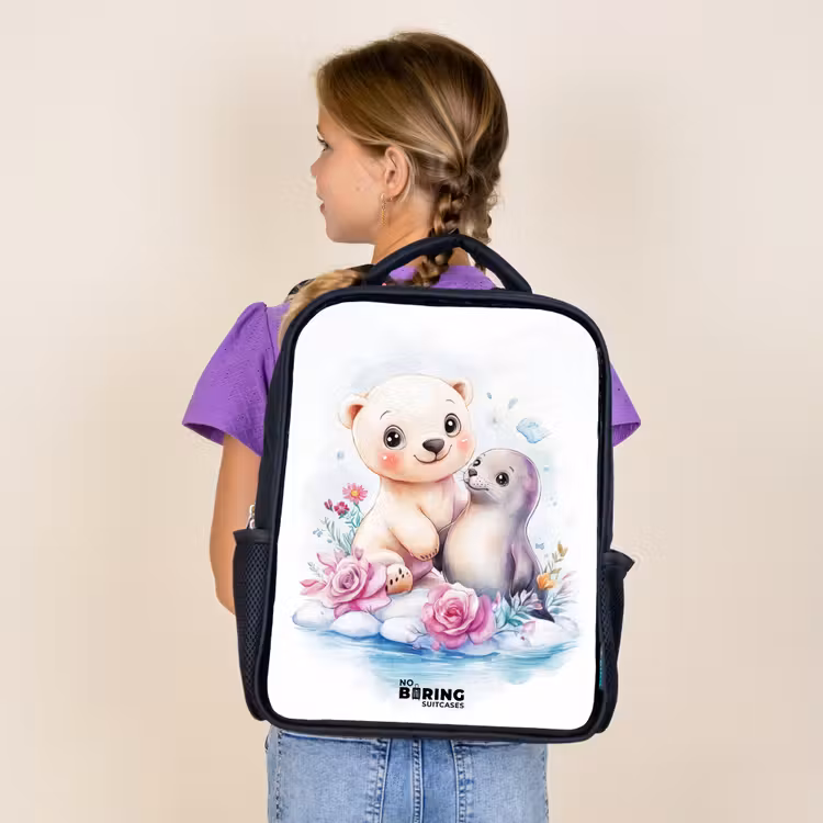 Kids backpack - Black - Polar bear and seal on an ice floe — 4