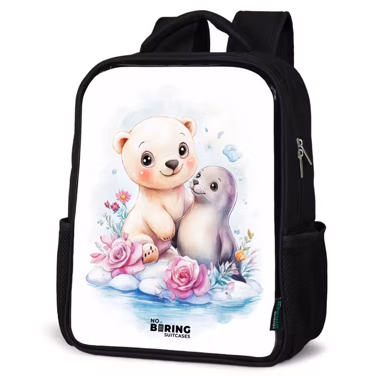 Kids backpack - Black - Polar bear and seal on an ice floe — 6