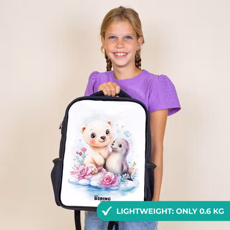 Kids backpack - Black - Polar bear and seal on an ice floe — 9