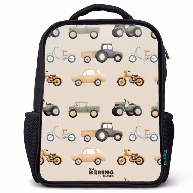 Kids backpack - Black - Retro vehicles pattern — 1