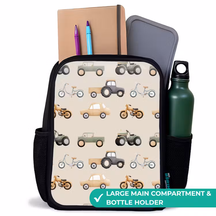 Kids backpack - Black - Retro vehicles pattern — 10
