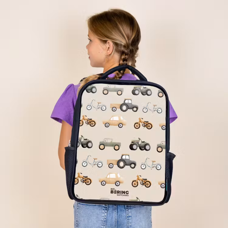 Kids backpack - Black - Retro vehicles pattern — 4