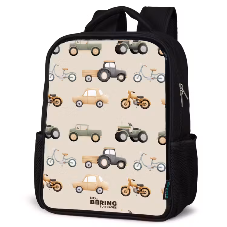 Kids backpack - Black - Retro vehicles pattern — 6