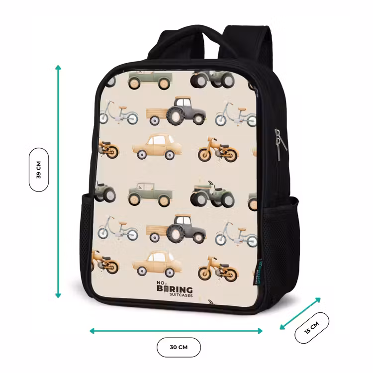 Kids backpack - Black - Retro vehicles pattern — 8