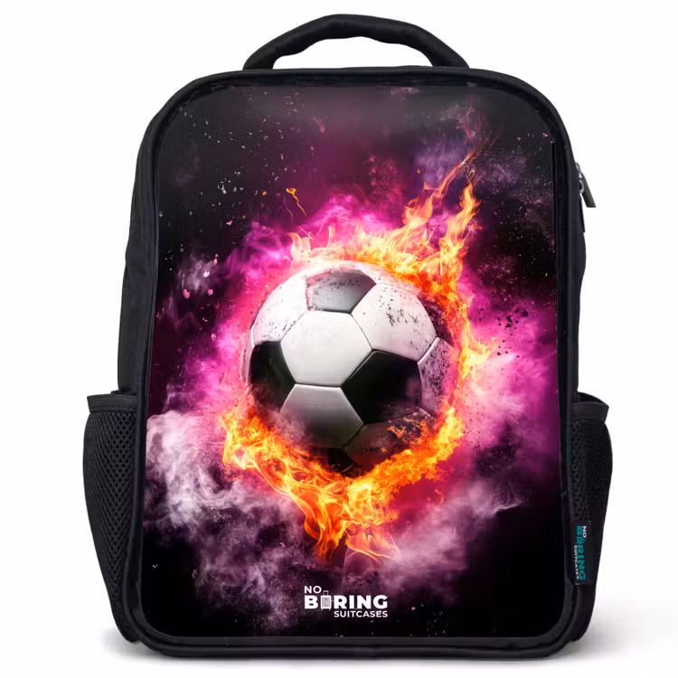 Kids backpack - Black - Soccer in pink fire explosion — 1
