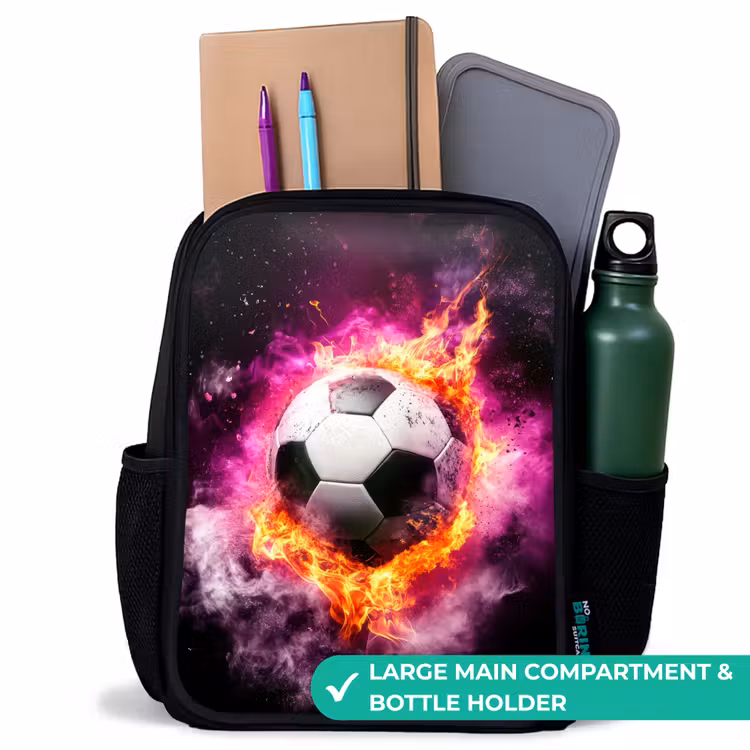 Kids backpack - Black - Soccer in pink fire explosion — 10