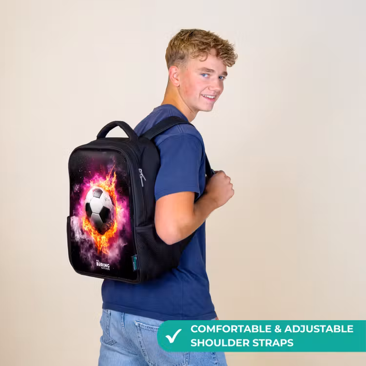 Kids backpack - Black - Soccer in pink fire explosion — 11