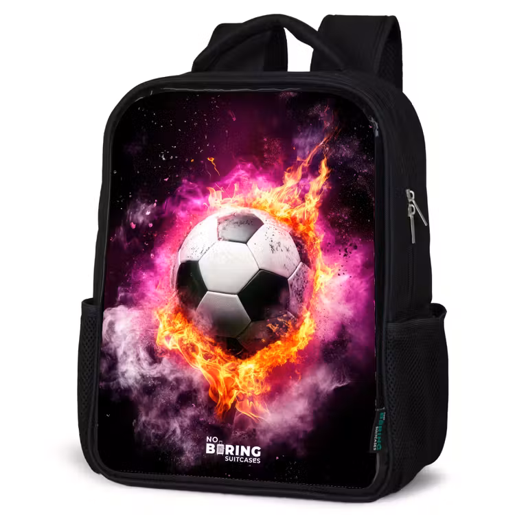 Kids backpack - Black - Soccer in pink fire explosion — 6