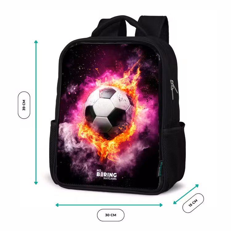 Kids backpack - Black - Soccer in pink fire explosion — 8