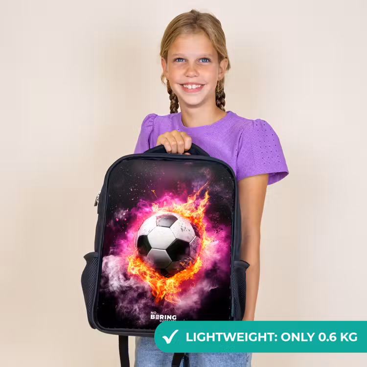 Kids backpack - Black - Soccer in pink fire explosion — 9