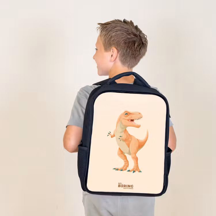 Kids backpack - Black - T-rex dino in orange colors — 2