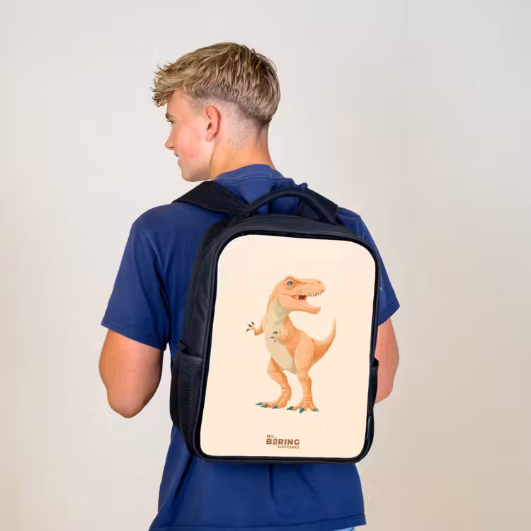 Kids backpack - Black - T-rex dino in orange colors — 5