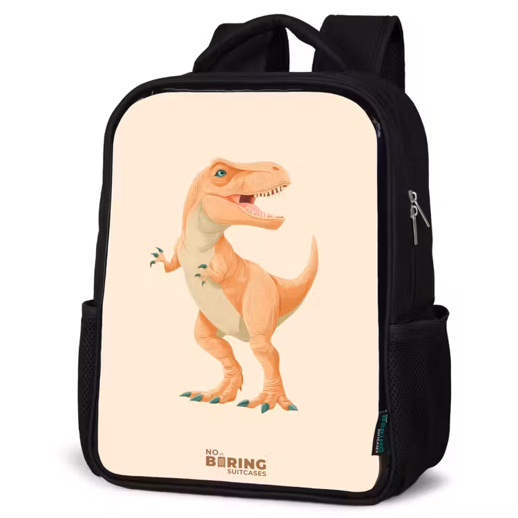 Kids backpack - Black - T-rex dino in orange colors — 6