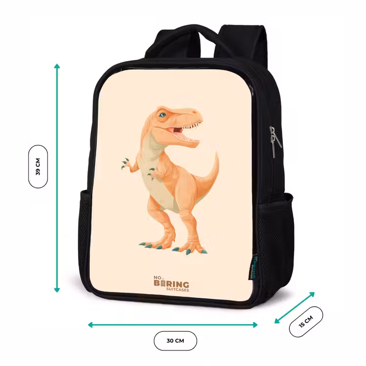 Kids backpack - Black - T-rex dino in orange colors — 8