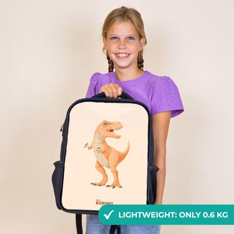 Kids backpack - Black - T-rex dino in orange colors — 9
