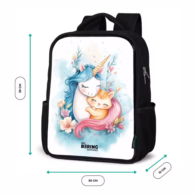 Kids backpack - Black - Unicorn with blue mane and orange kitten — 8