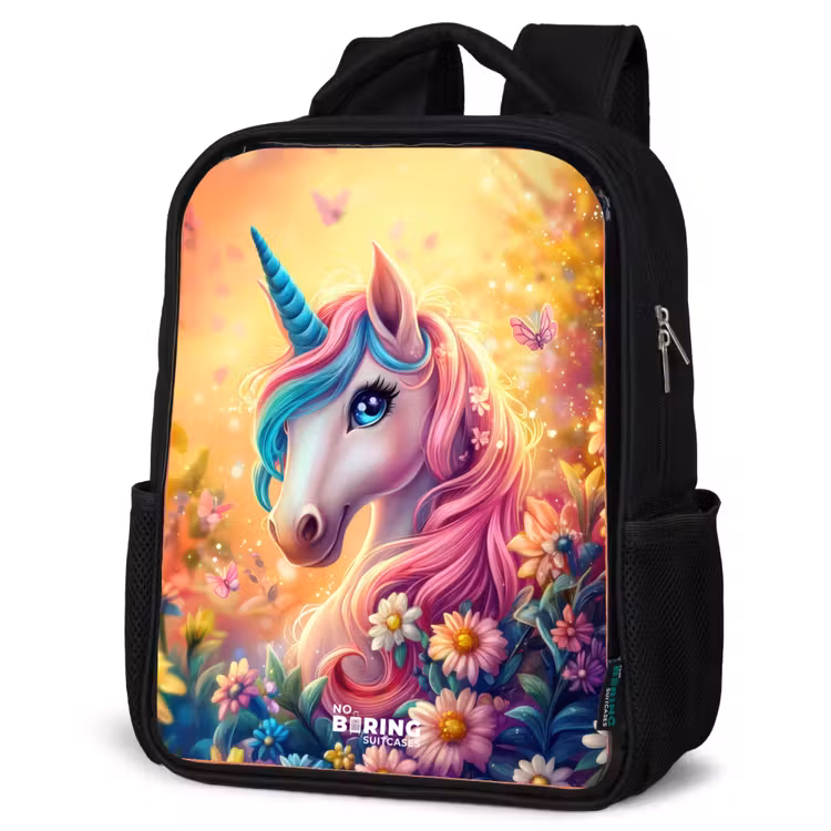 Kids backpack - Black - Unicorn with colorful flowers — 6