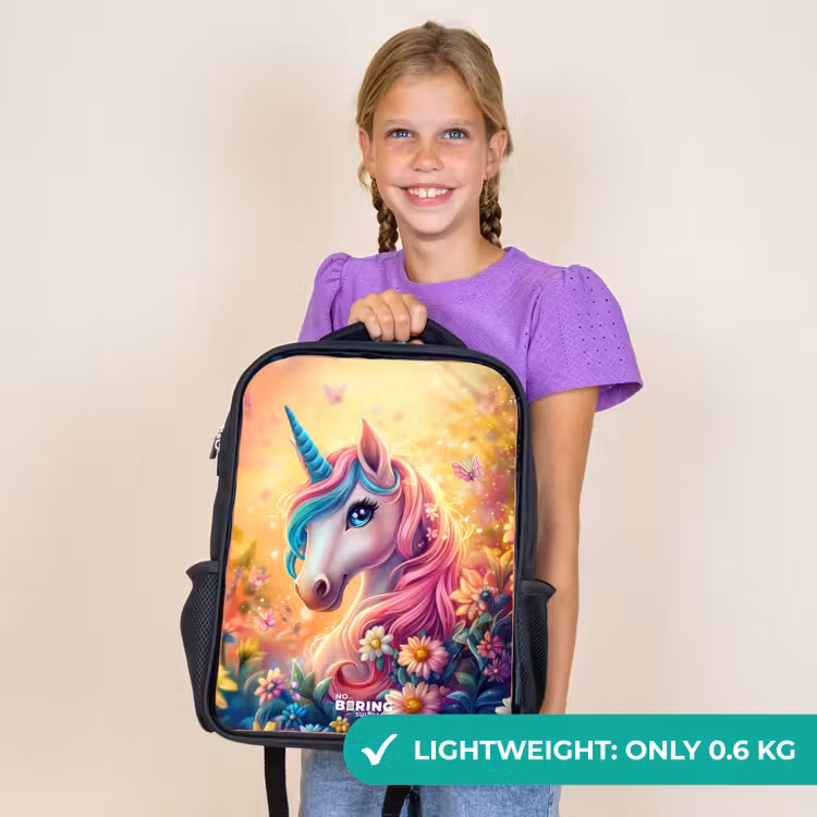 Kids backpack - Black - Unicorn with colorful flowers — 9