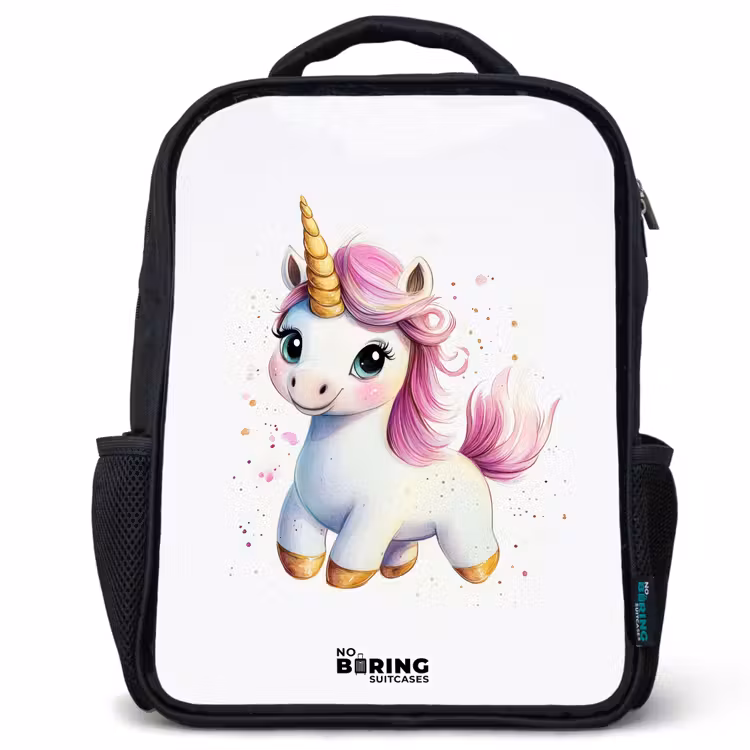 Kids backpack - Black - White unicorn with pink mane — 1