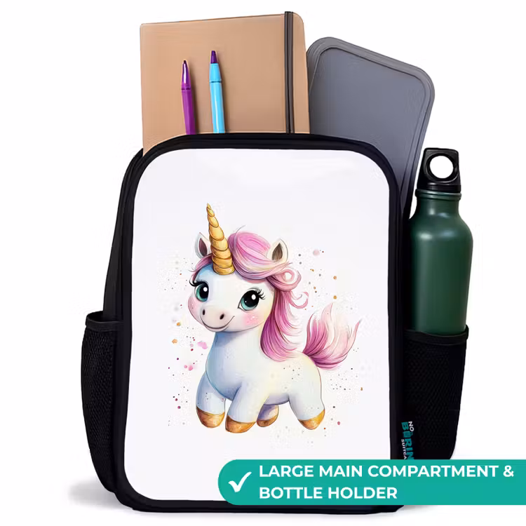 Kids backpack - Black - White unicorn with pink mane — 10