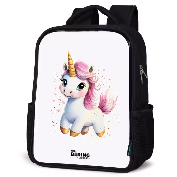 Kids backpack - Black - White unicorn with pink mane — 6