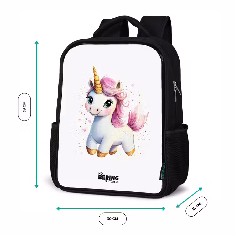 Kids backpack - Black - White unicorn with pink mane — 8