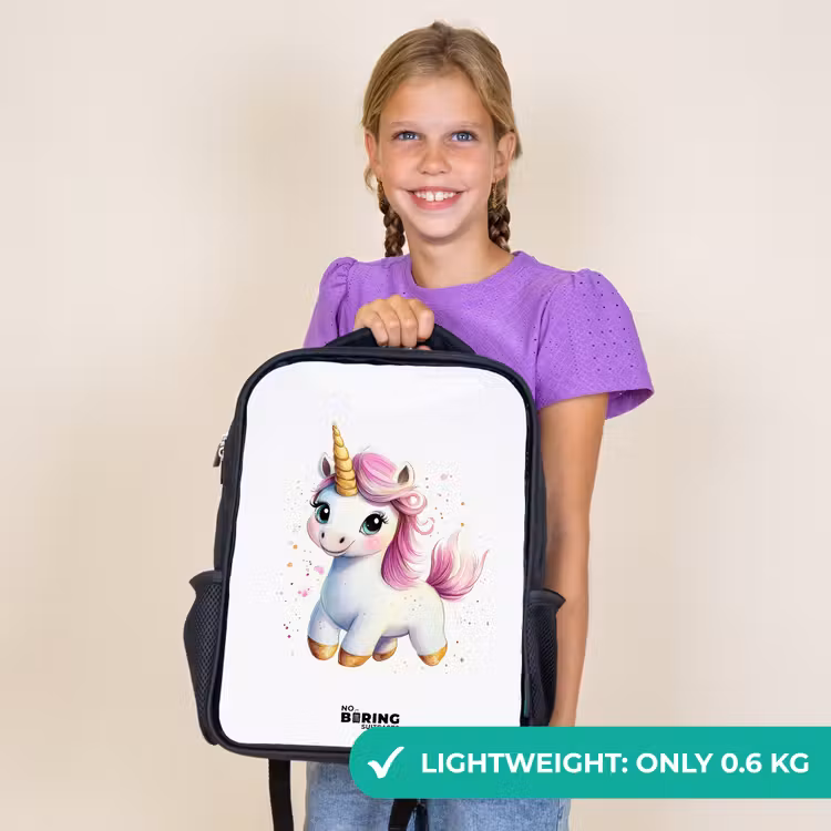 Kids backpack - Black - White unicorn with pink mane — 9