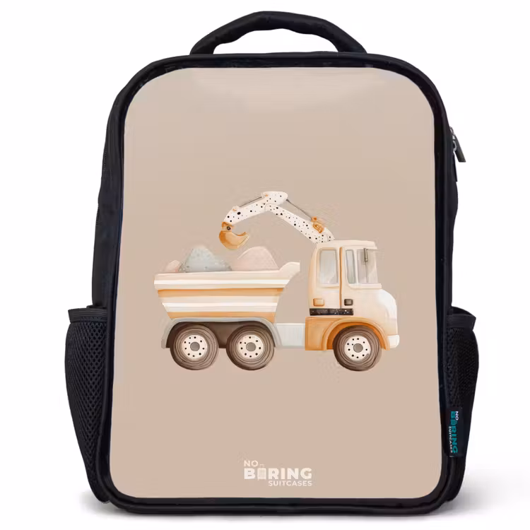 Kids backpack - Black - Yellow dump truck in neutral colors — 1