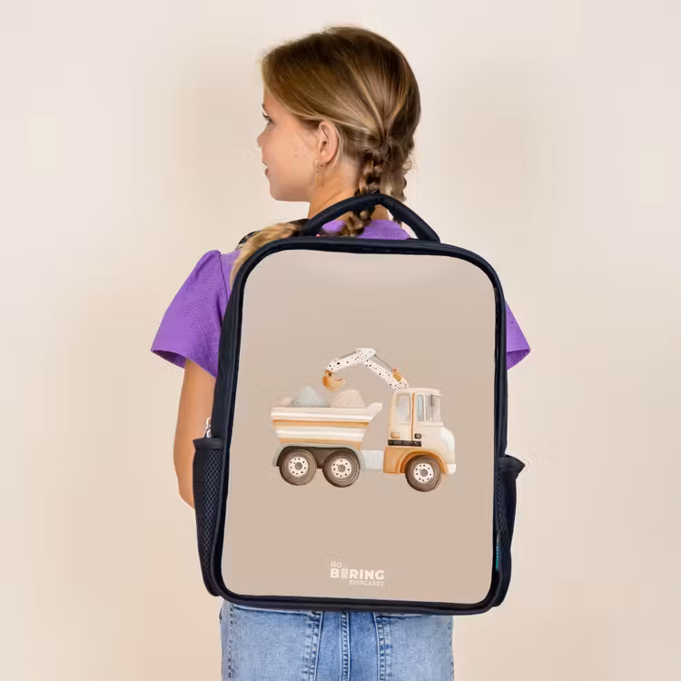 Kids backpack - Black - Yellow dump truck in neutral colors — 4