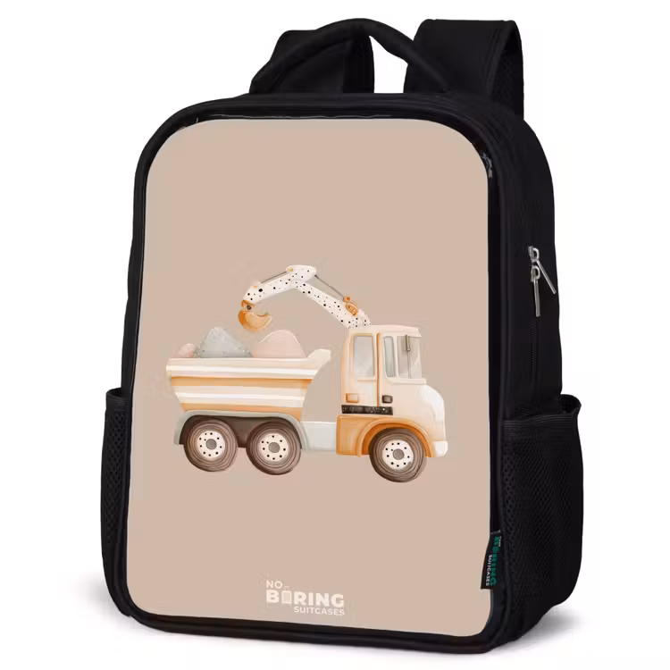 Kids backpack - Black - Yellow dump truck in neutral colors — 6