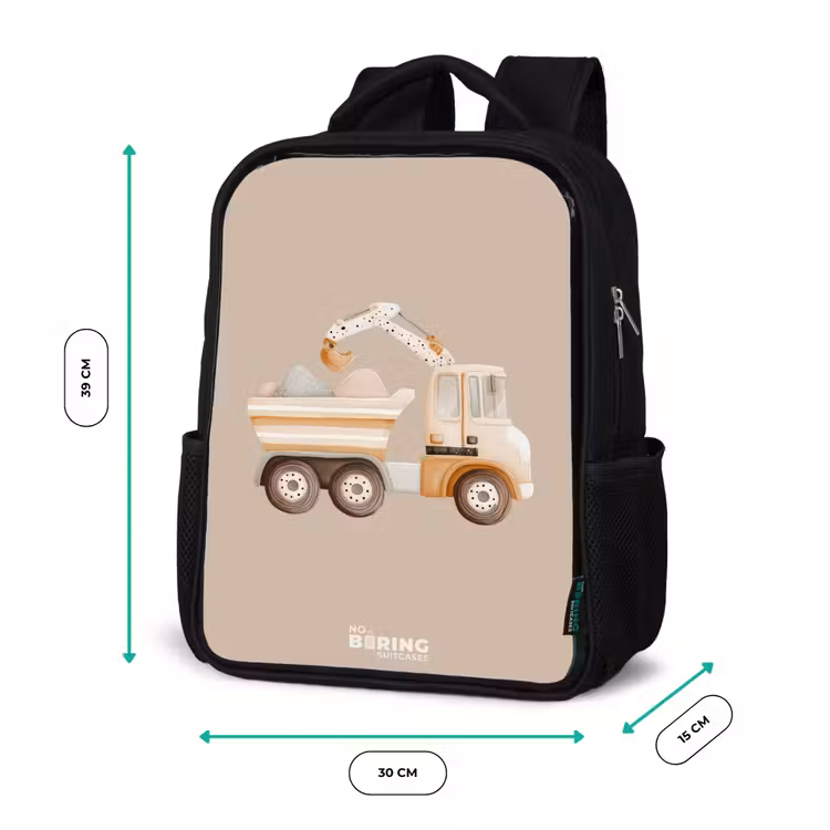 Kids backpack - Black - Yellow dump truck in neutral colors — 8