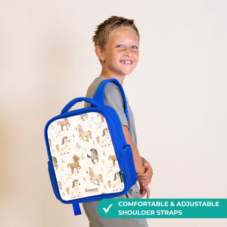 Kids backpack - Blue - Pattern of foals in beige and brown colors — 4