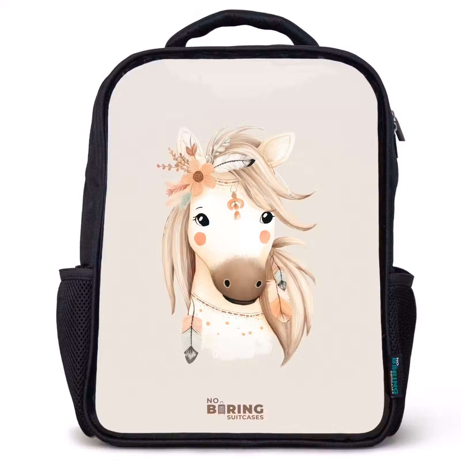 Kids backpack - Black - Bohemian horse in pastel colors — 1