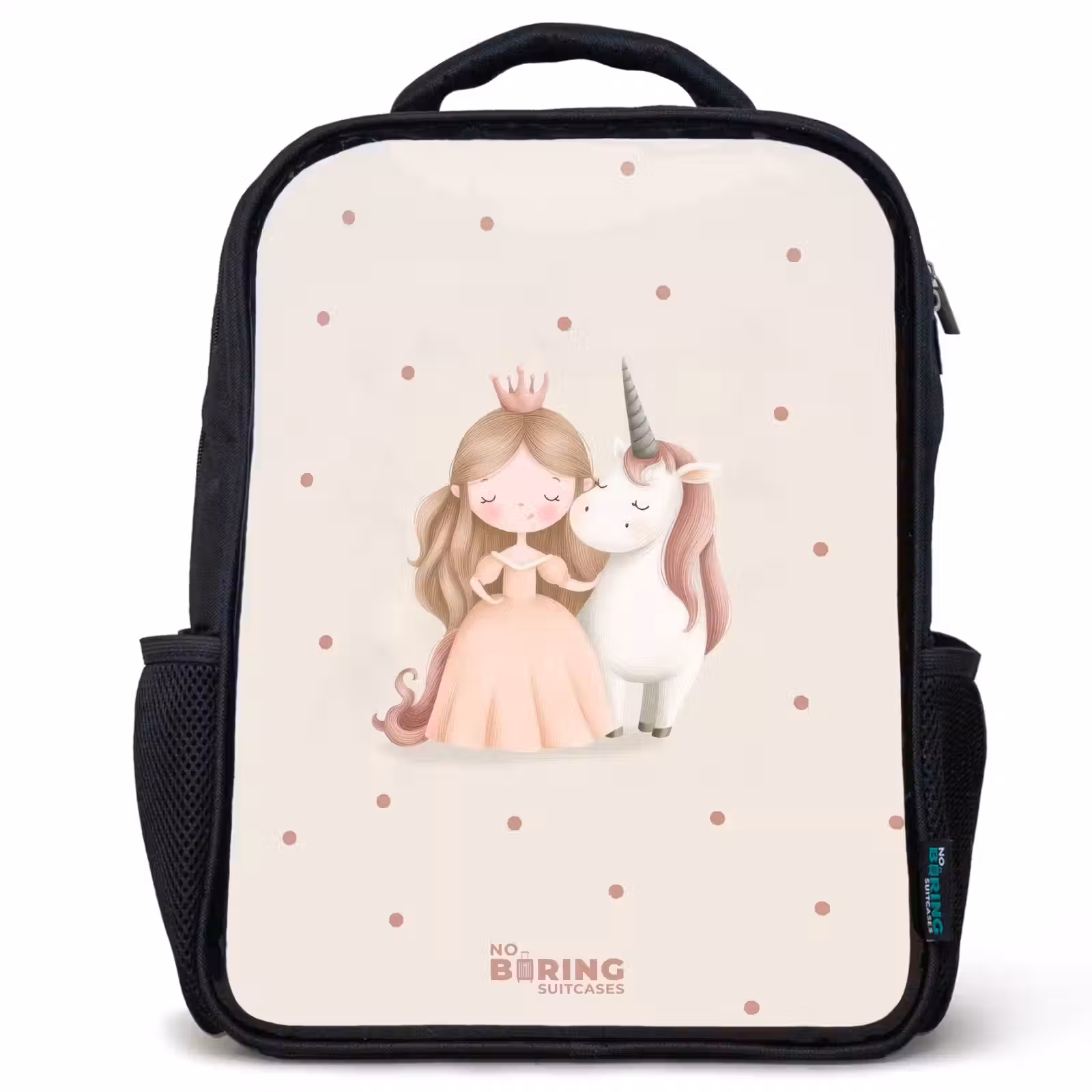 Kids backpack - Black - Princess and a unicorn in pastel colors — 1