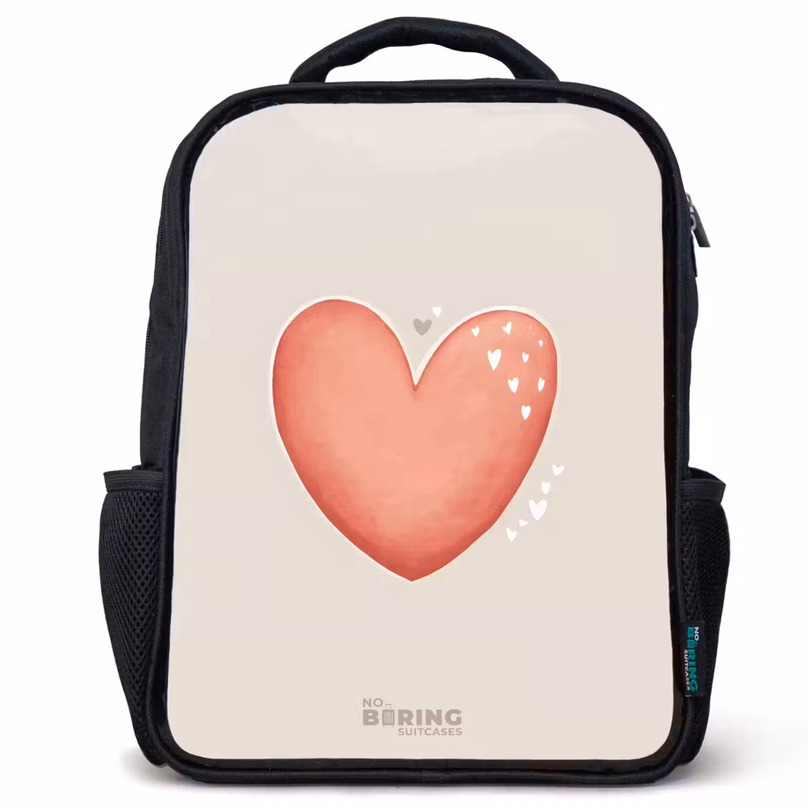 Kids backpack - Black - Red heart on a beige background — 1