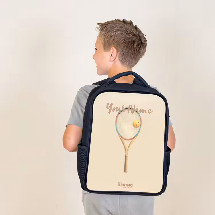Kids backpack - Black - A tennis racket in beige shades — 2