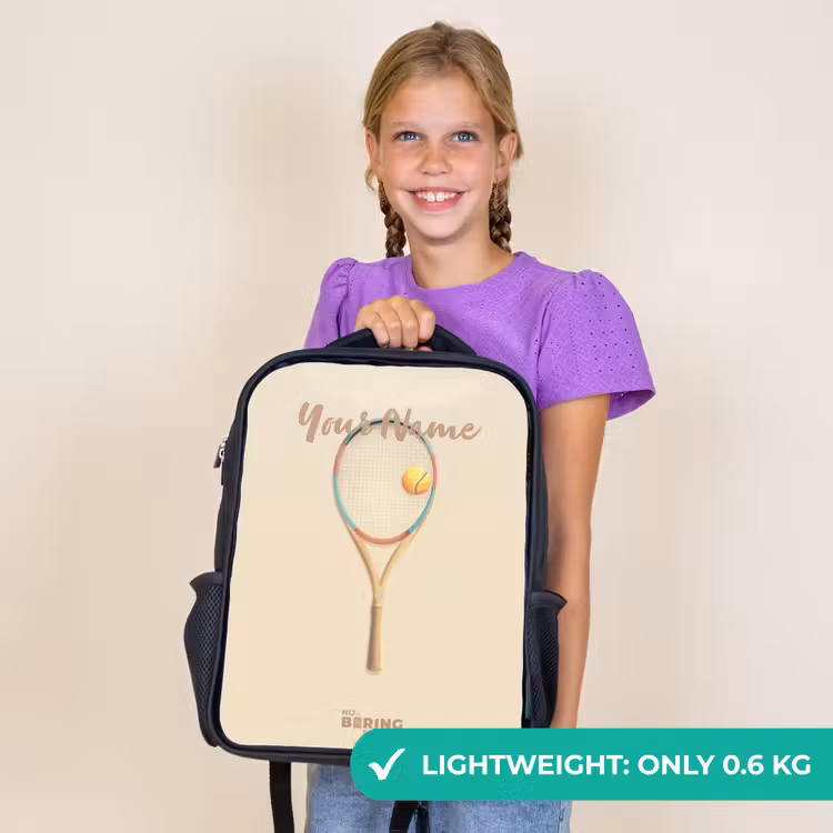 Kids backpack - Black - A tennis racket in beige shades — 9