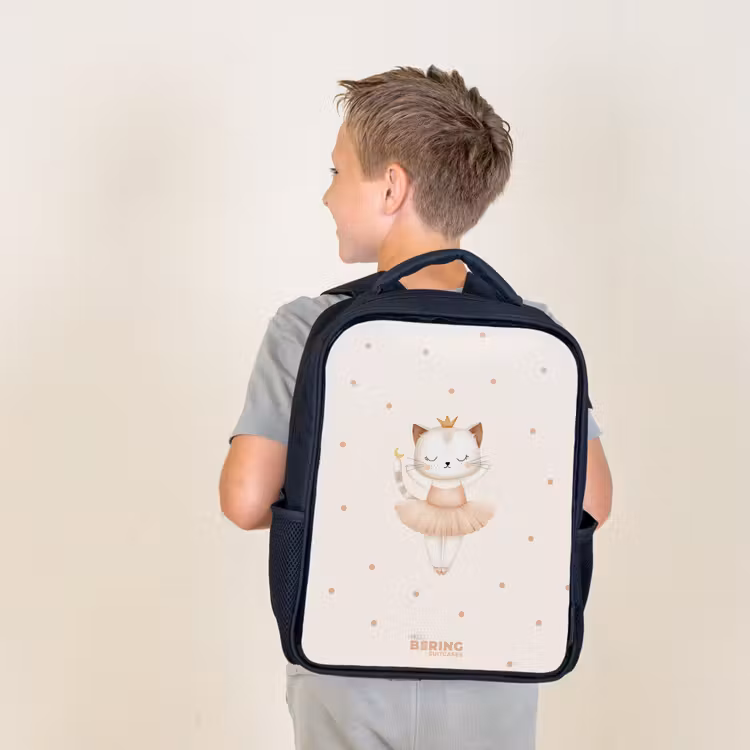 Kids backpack - Black - Ballerina kitten in beige colors — 2