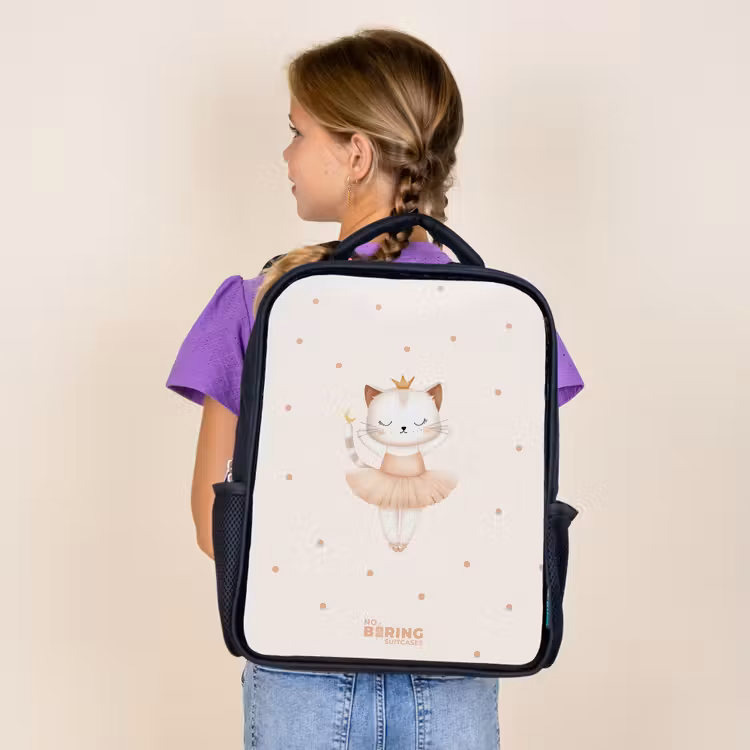 Kids backpack - Black - Ballerina kitten in beige colors — 4