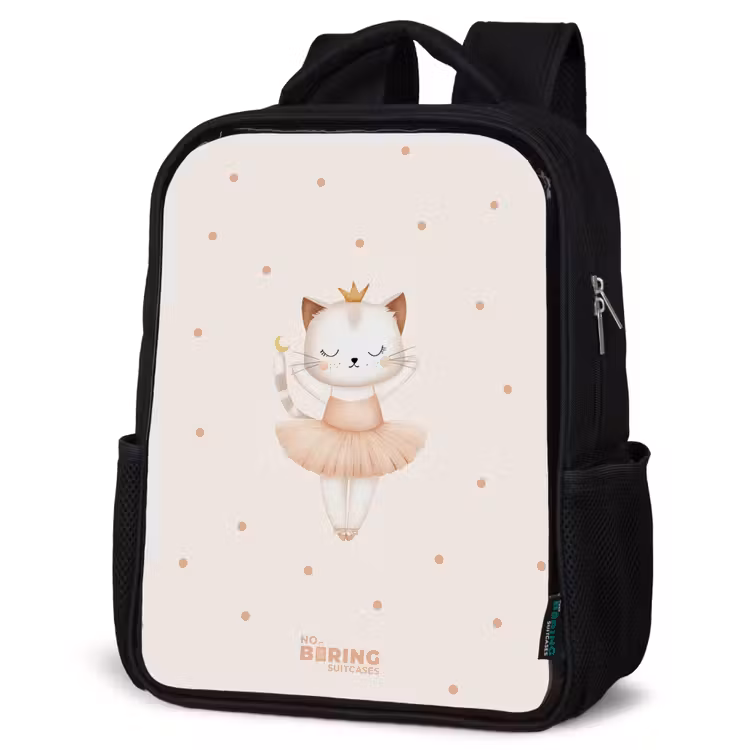 Kids backpack - Black - Ballerina kitten in beige colors — 6