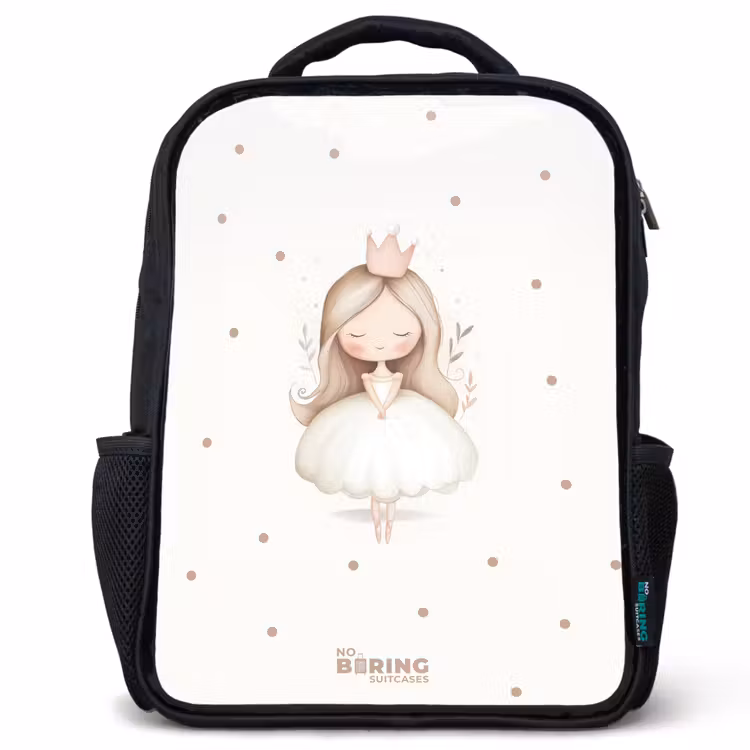 Kids backpack - Black - Ballerina princess between beige polka dots — 1