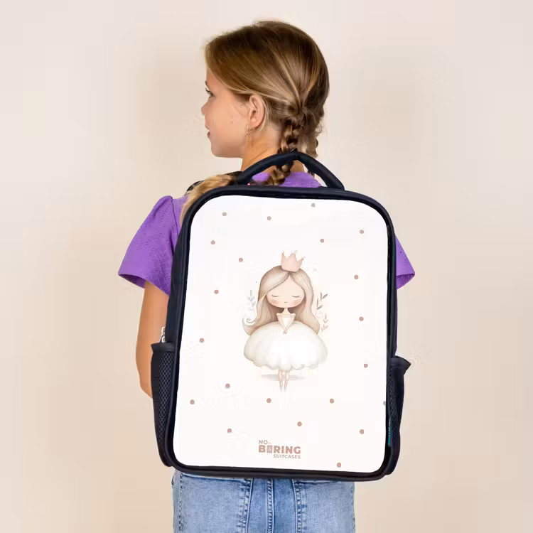Kids backpack - Black - Ballerina princess between beige polka dots — 4