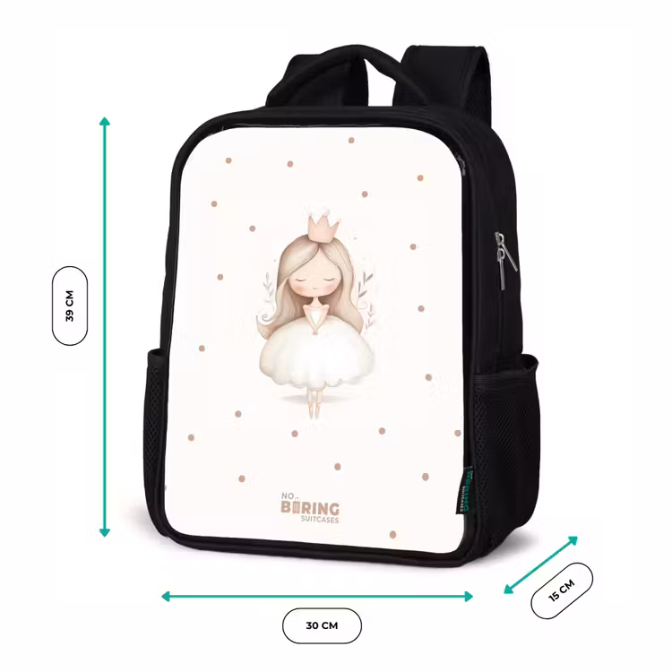 Kids backpack - Black - Ballerina princess between beige polka dots — 8