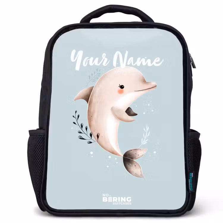 Kids backpack - Black - Beige dolphin in blue water — 1