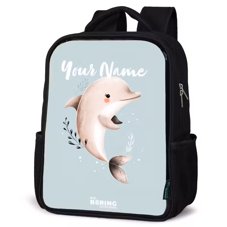 Kids backpack - Black - Beige dolphin in blue water — 6