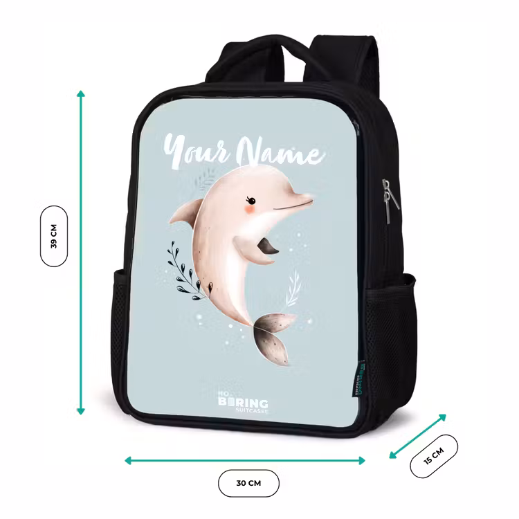 Kids backpack - Black - Beige dolphin in blue water — 8