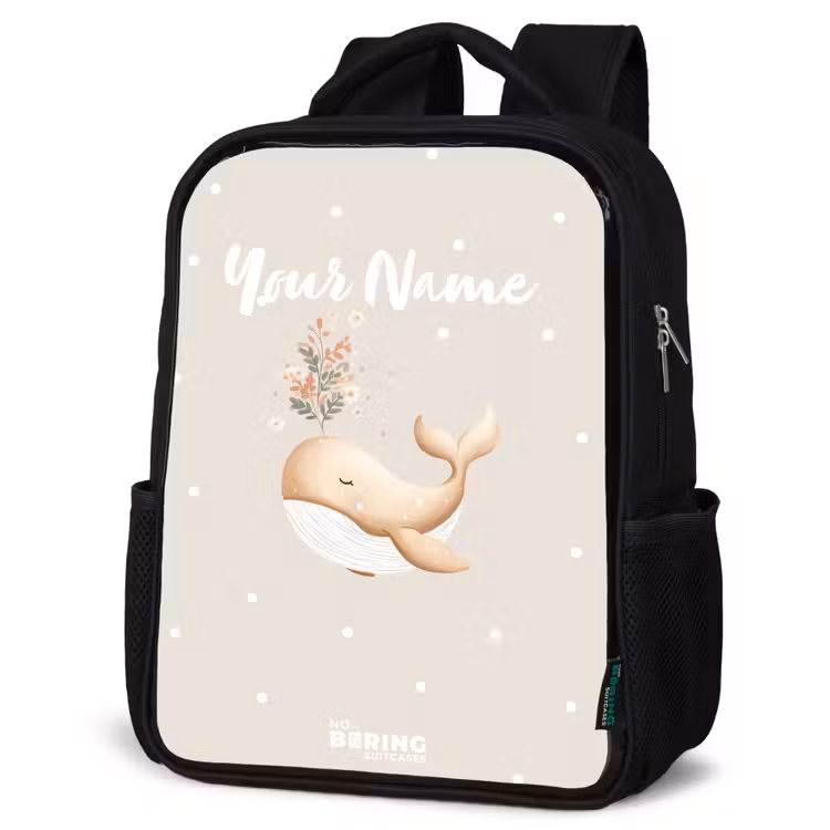 Kids backpack - Black - Beige whale in sea of flowers — 6