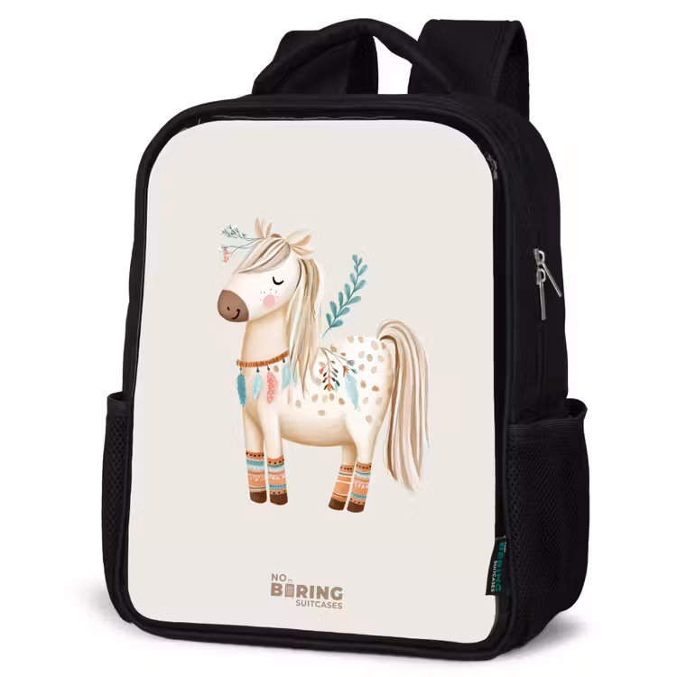 Kids backpack - Black - Bohemian horse in beige shades — 6